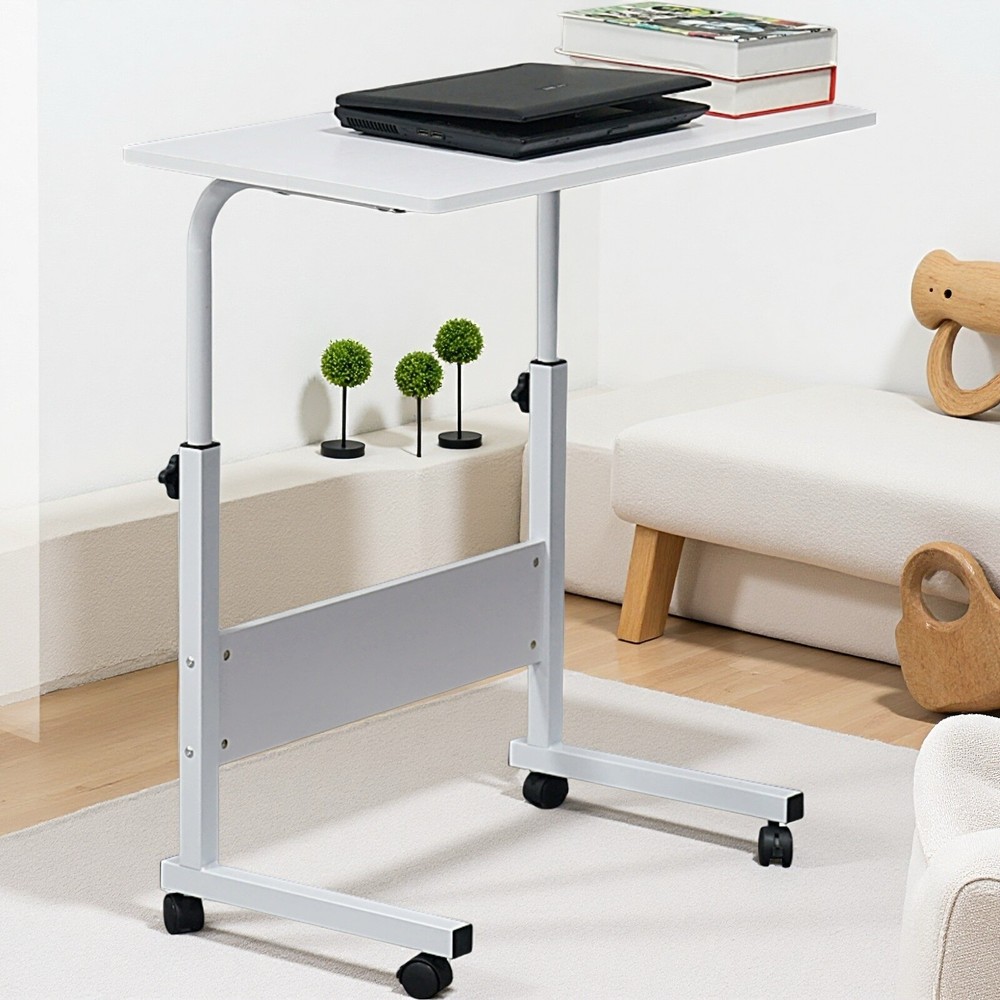 Rolling Laptop Desk - Adjustable Height, Portable, White, 31.5'' Length Tabletop