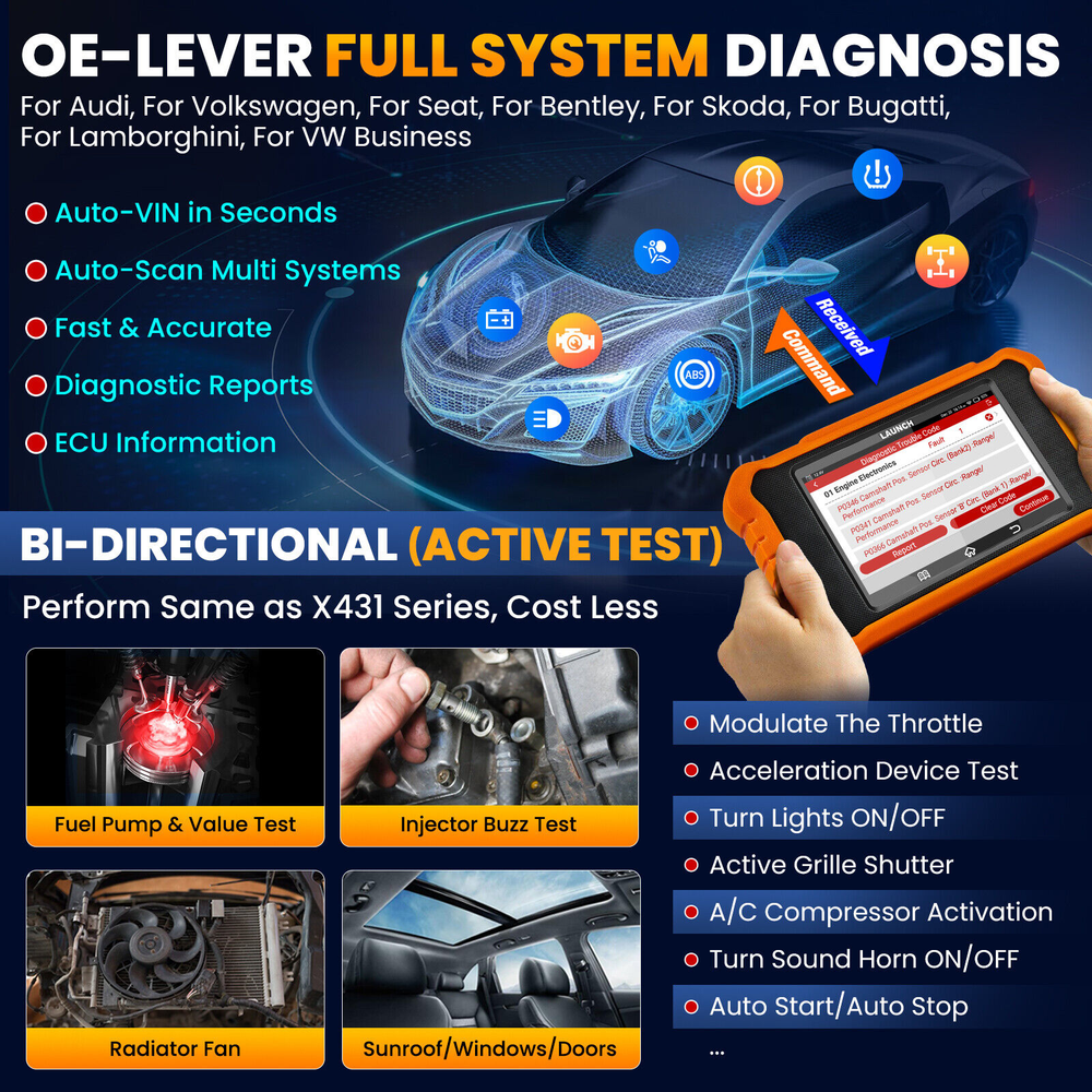 LAUNCH Creader Elite 2.0 for GM Diagnostic Tool Scanner Key Coding Active Test