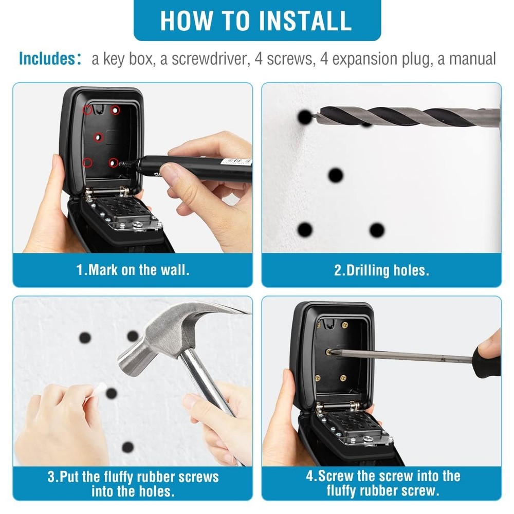 Key Lock Box Wall Mount with Code, Key Lock Box for Outside, Waterproof Key S...