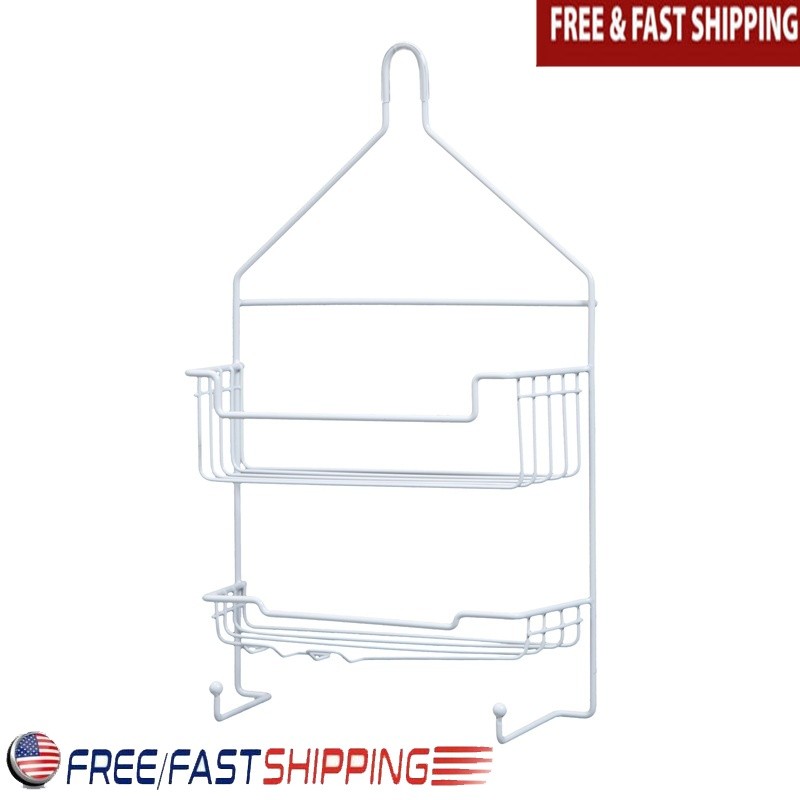 Rust Resistant 2 Tier Hanging Shower Caddy W/ Suction Cups Razor Holder Hooks US