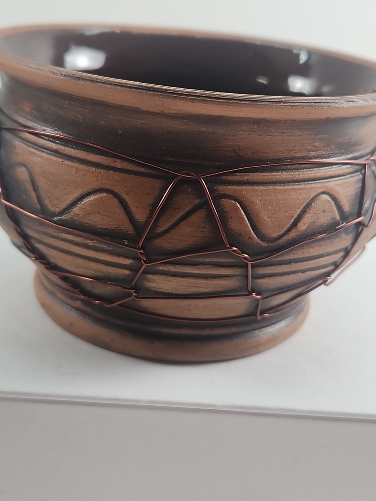 Small Ceramic Candle Holder with Wire Wrap Design