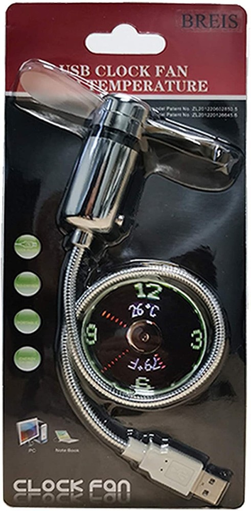 BREIS New USB Clock Fan with Real Time Clock and Temperature Display Function...