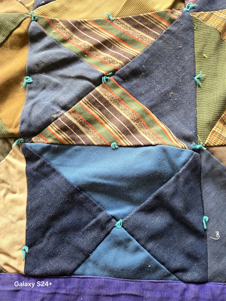 1940's Square Denim Scrap Quilt 60"x 74"