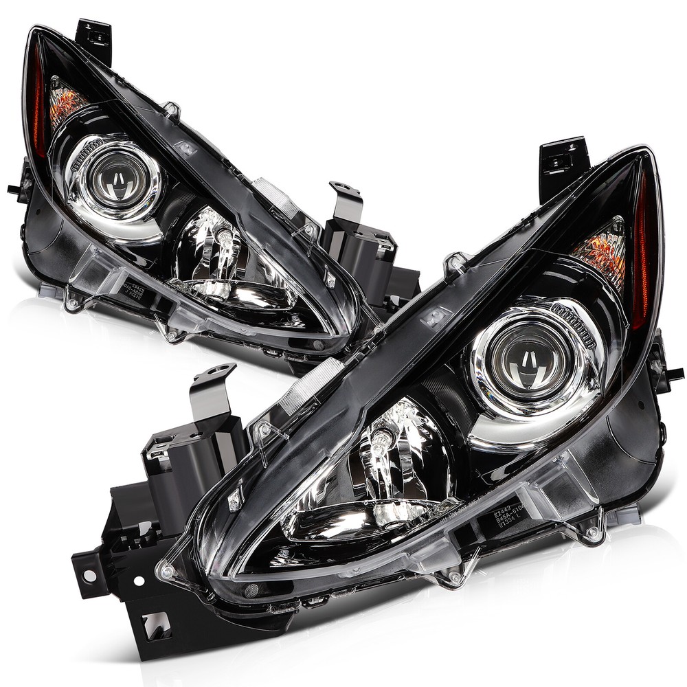 Pair Headlights Assembly Black Left+Right w/Projector For 2014-2016 Mazda 3