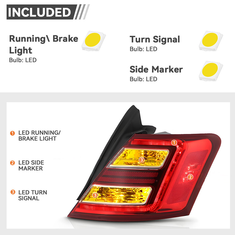 For 2013-2019 Ford Taurus LED Tail Light Rear Outer Passenger Side Chrome Brake