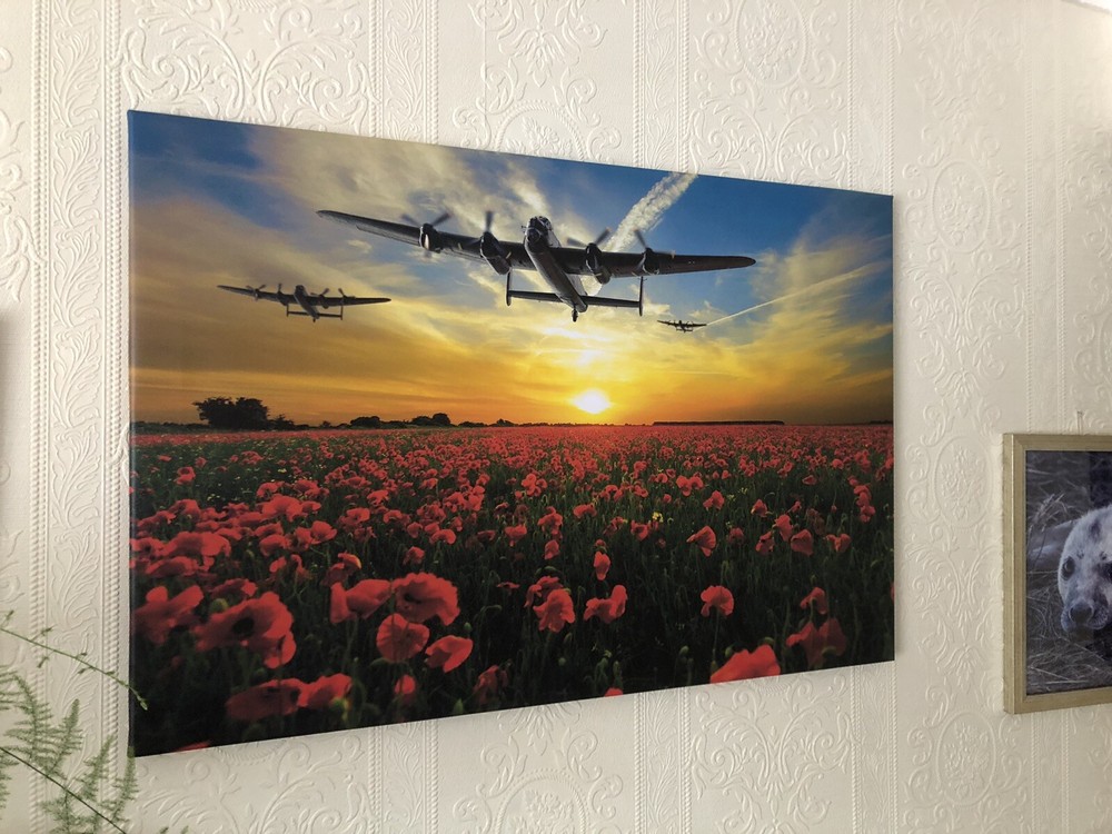 Avro Lancasters over sunset poppy Fields canvas prints various sizes