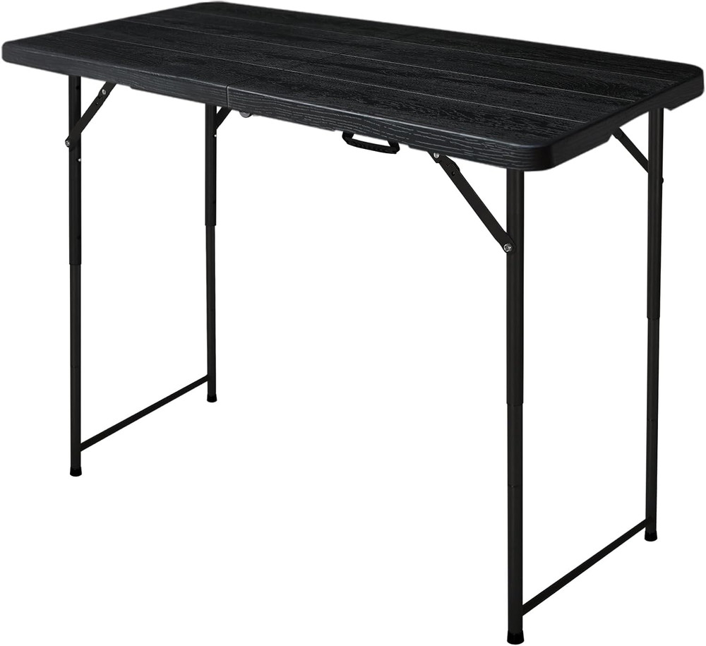 4Ft Folding Table,Portable Fold-In-Half Adjustable Height Utility Table- Outdoor