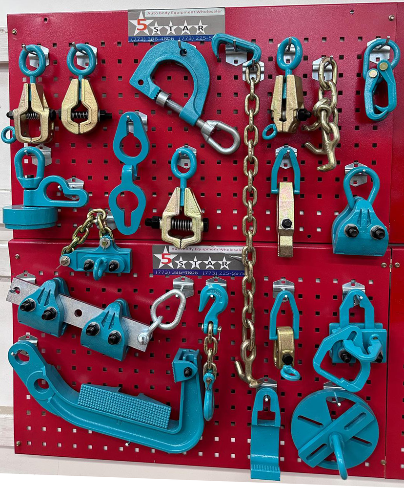 22 PIECE AUTO BODY FRAME MACHINE PULLING TOOLS & CLAMPS VALUE SET