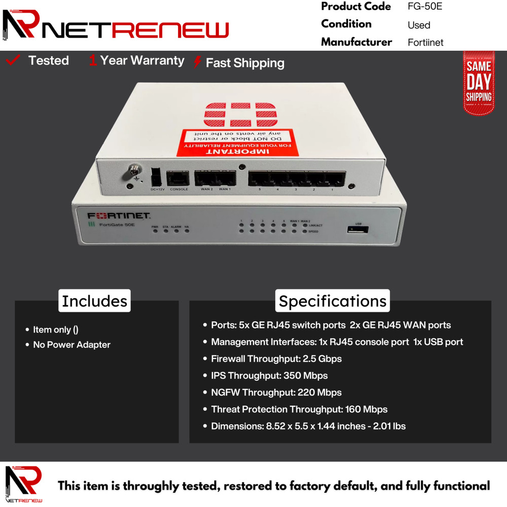 Fortinet FortiGate FG-50E Firewall Security -NO POWER ADAPTER-