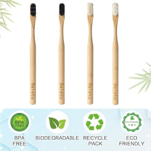 Bamboo Toothbrush Extra Soft Biodegradable Bristles Eco-Friendly 4-Pack