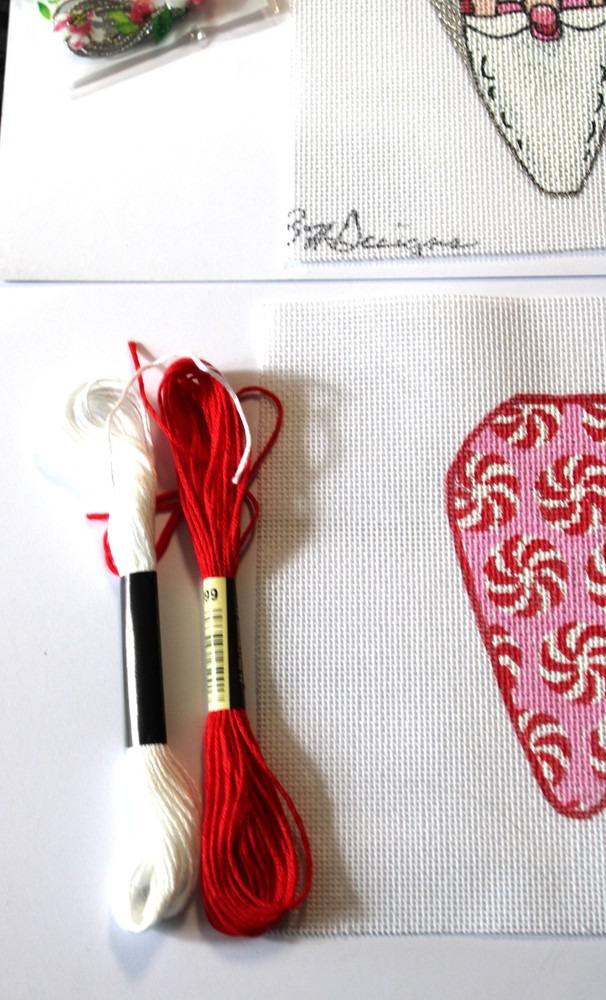MINI Scissors & Thread Case KIT Needlepoint Canvas 18 mesh Christmas Candy Santa