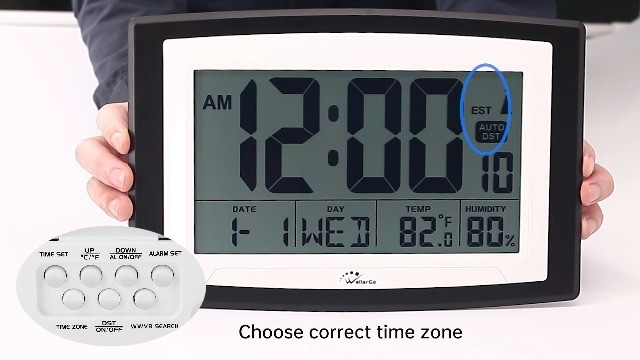 Atomic Clock with Indoor Temperature & Humidity - 12.5" Self-Setting Digital Wal
