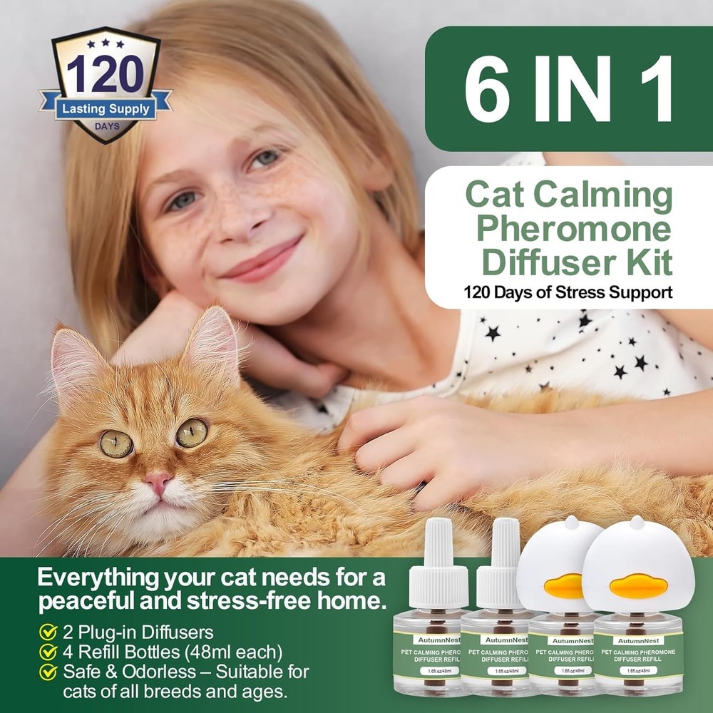Cat Calming Pheromone Diffuser Set, Pet Calming Plug-in Kit (2 Diffusers + 4 ...