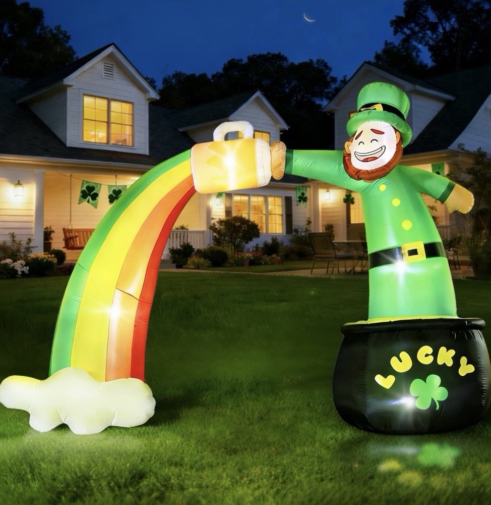 9FT St Patricks Day Inflatables Decorations, LED Lights Inflatable Rainbow