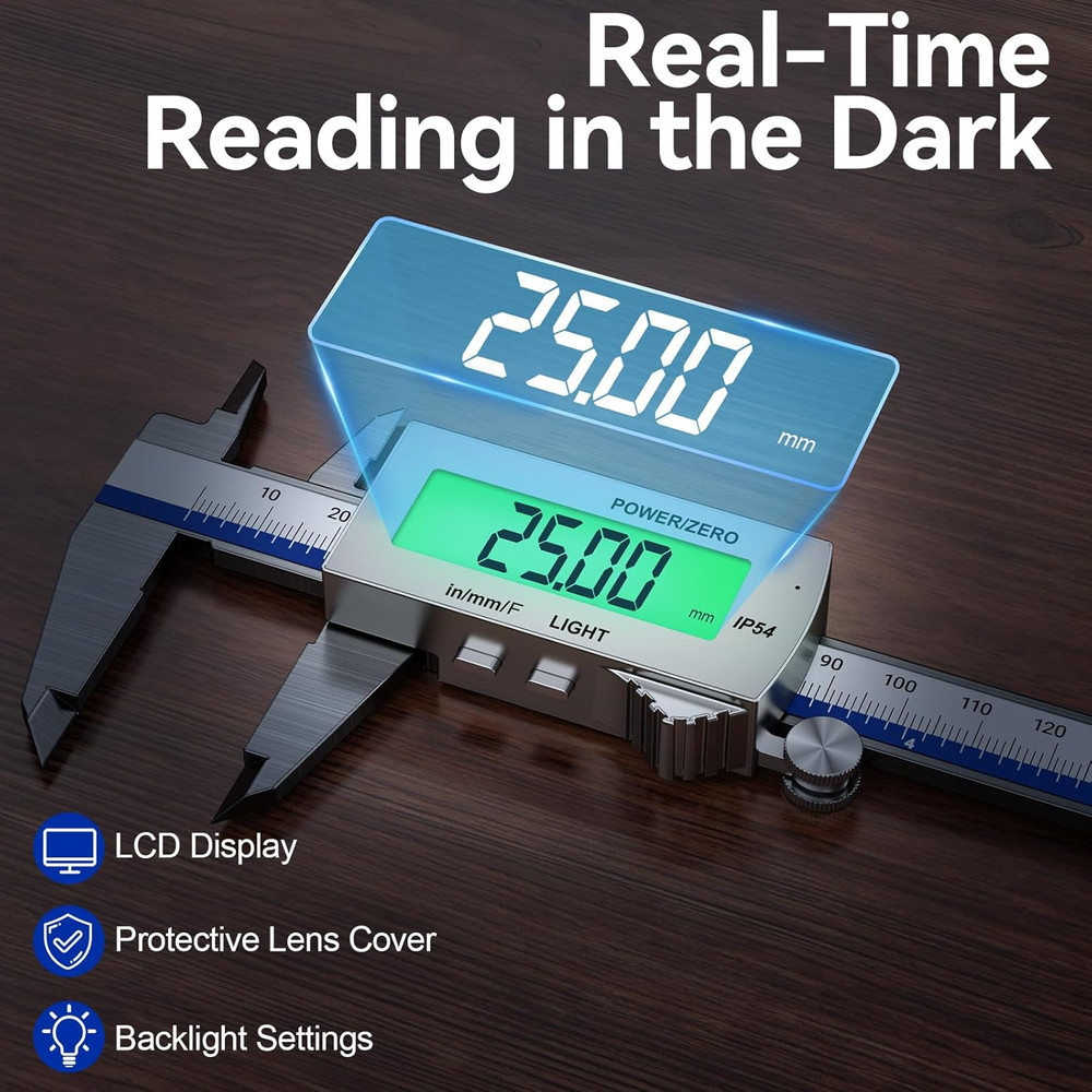 Backlight Digital Caliper, 6 Inch Rechargeable Electronic Micrometer with IP54 W