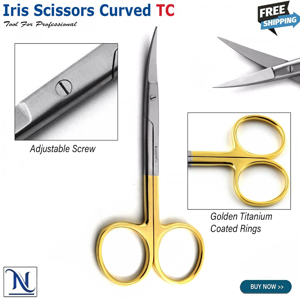 Curved TC Iris Scissors Tungsten Carbide Tip Inserts Fine Sutures Dissection Lab