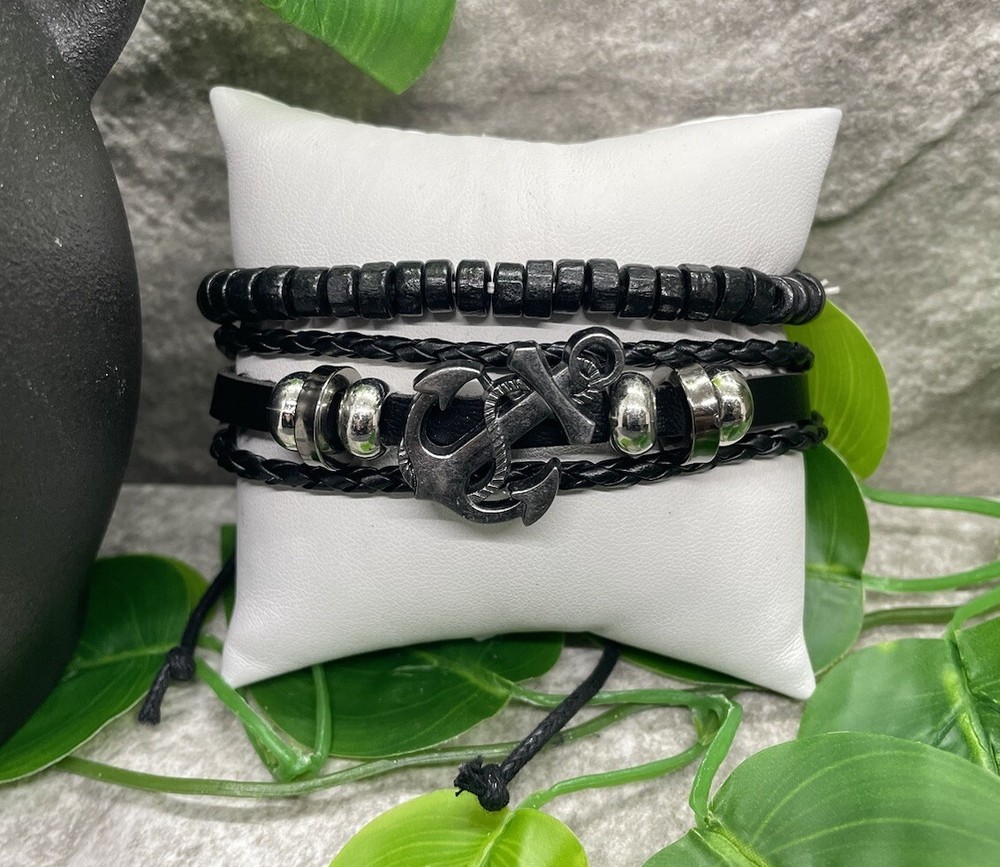 2 PC Leather Bracelet Stackable Adjustable Tie New  Free Ship B2840