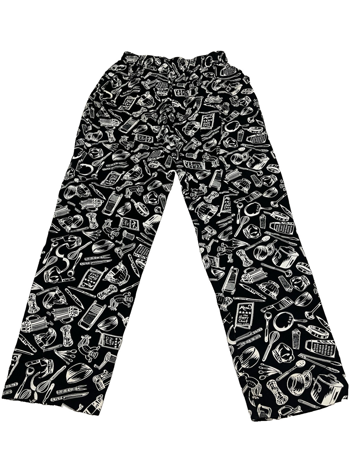 Vintage Happy Chef Utility Pants Black w/ Cooking Tools Size Medium w/ Pockets