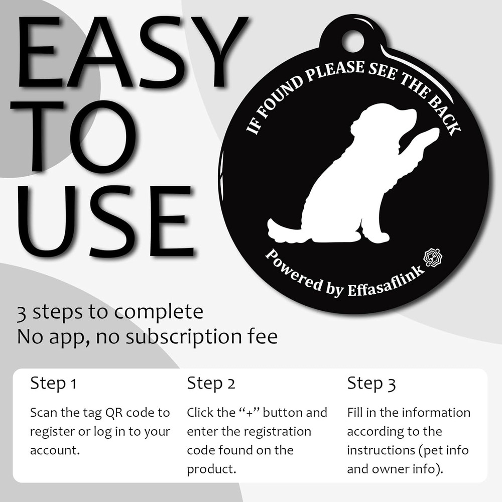 RFID 134.2Khz & QR Code Pet ID Tag, Collar Tag, Dual Function - Scan QR for Help