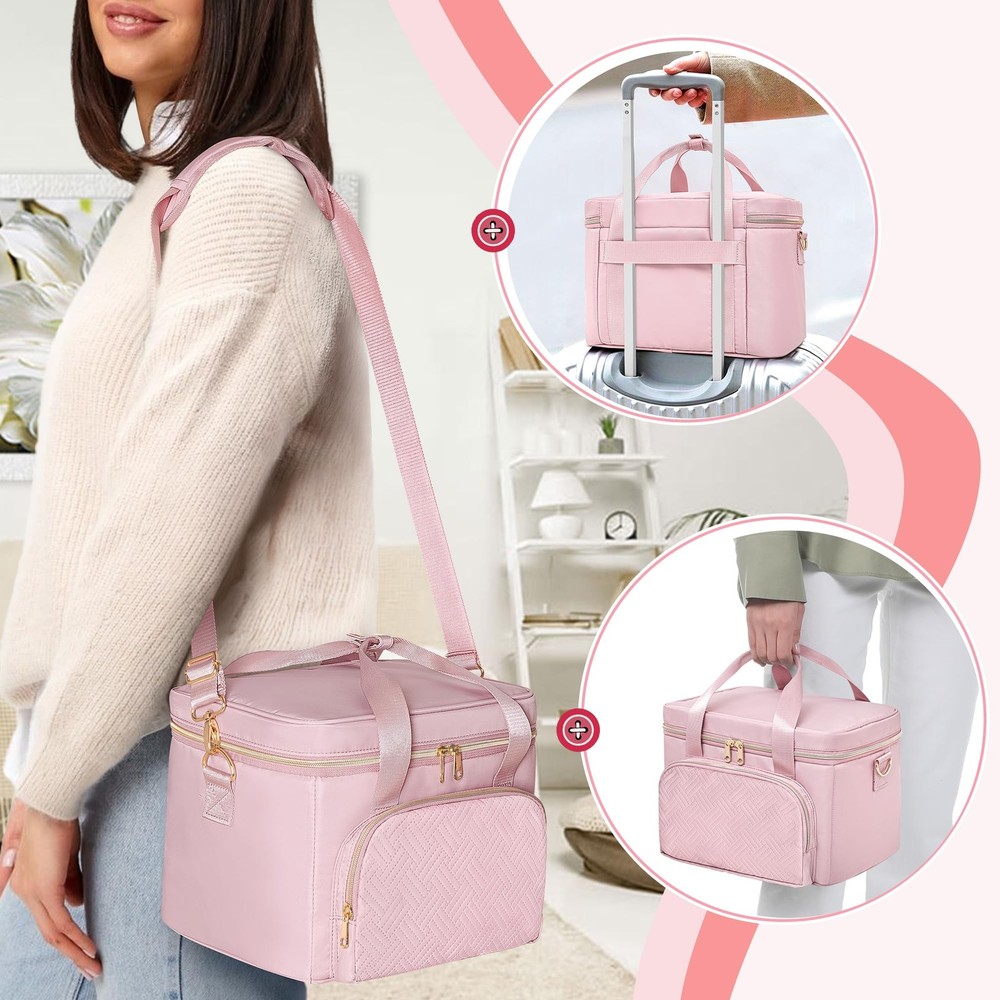 Pink Large Double-Layer Sewing Storage Organizer Bag Detachable Compartment