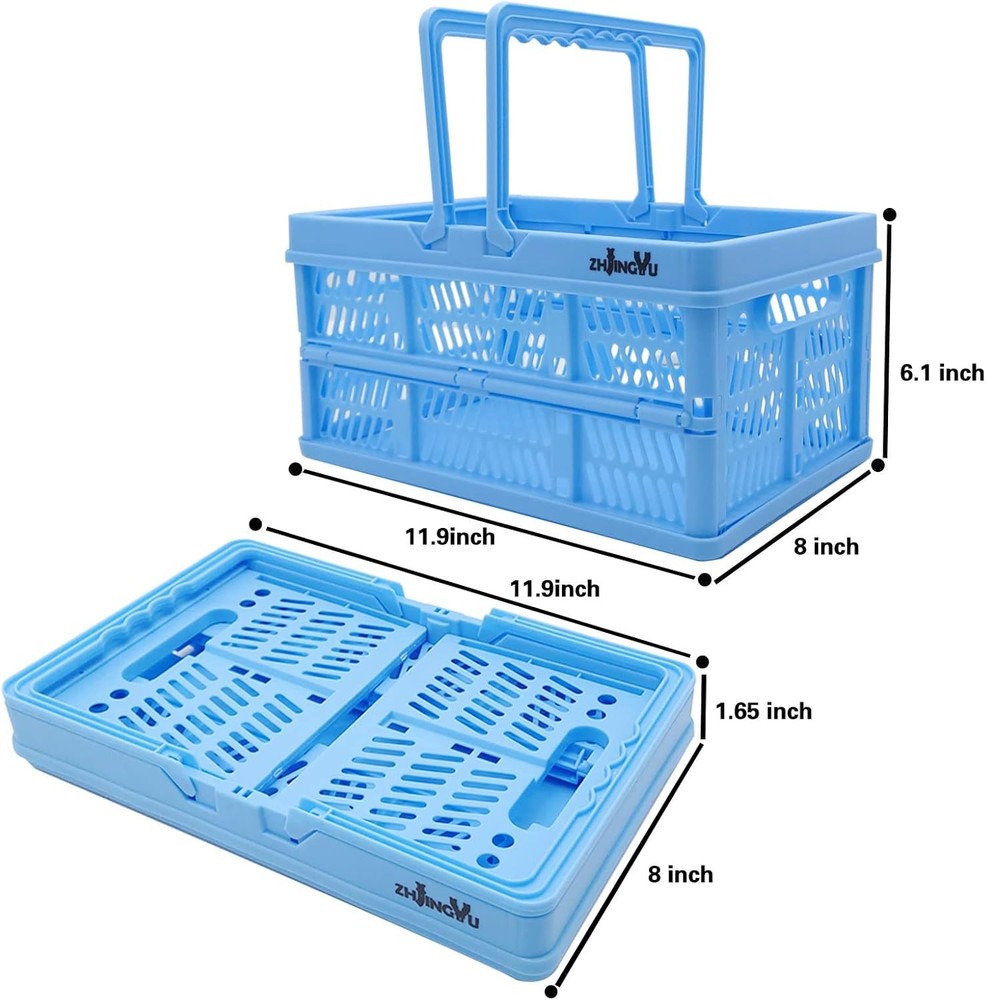 Collapsible Milk Crate – Foldable Plastic Basket with Handles, Blue, Small