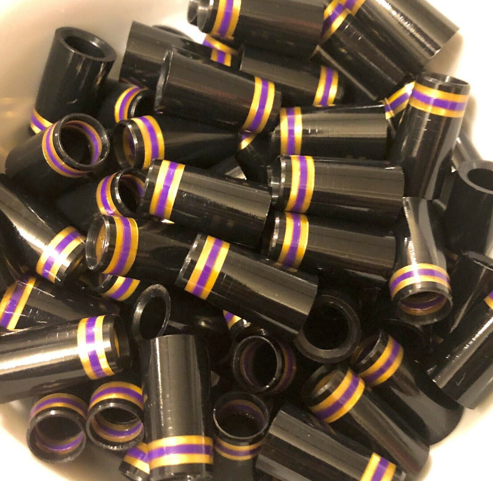 (12) Premium Quality Iron Ferrules Black w/ Purple & Gold Rings 1”
