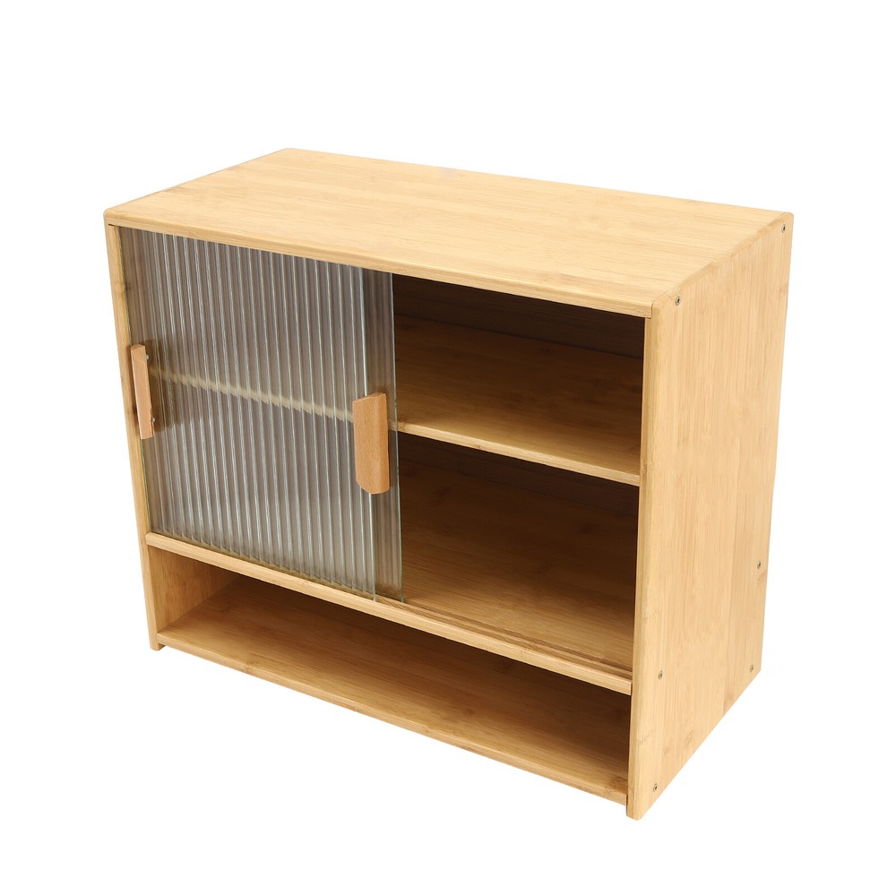 Small Bamboo Kitchen Pantry Sideboard with Sliding Doors and Ample Storage