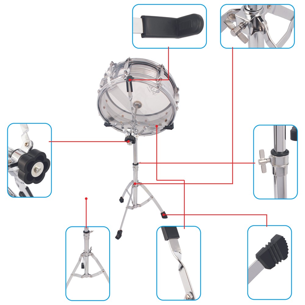 Chrome Plated Dumb Snare Drum Stand Tripod Silver