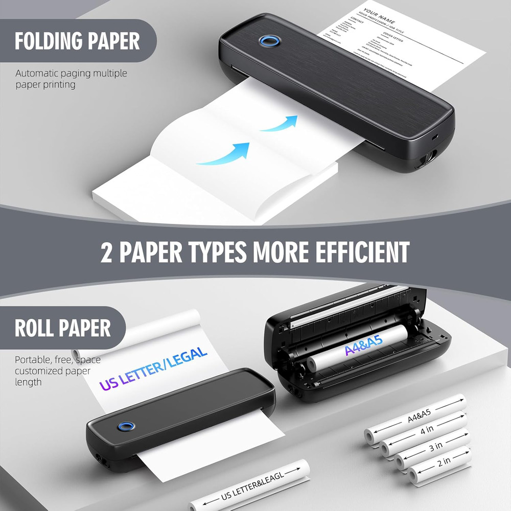 Portable Inkless Printer, Wireless Bluetooth Thermal Printer with 4200Mah Batter