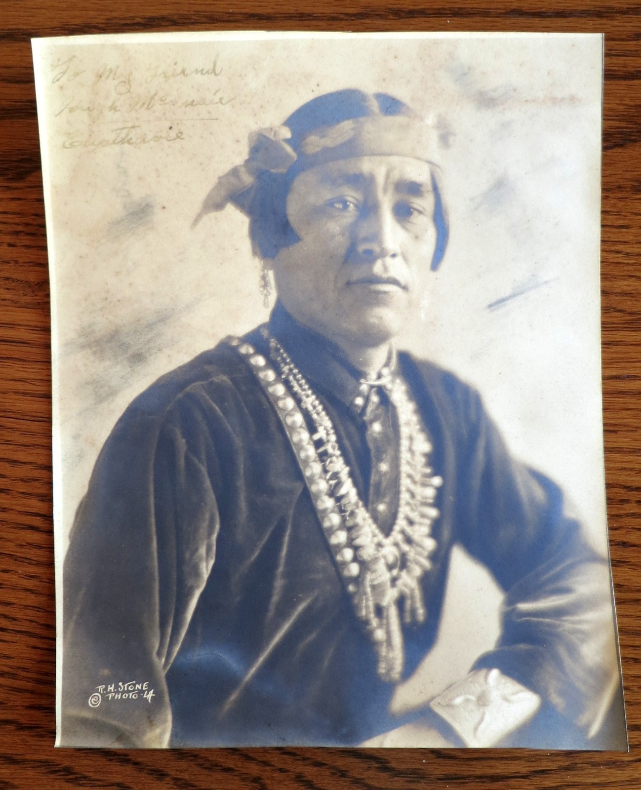 Vintage 1930s Southwest Sepia Photo Pair – Navajo Portrait & Mission Scene