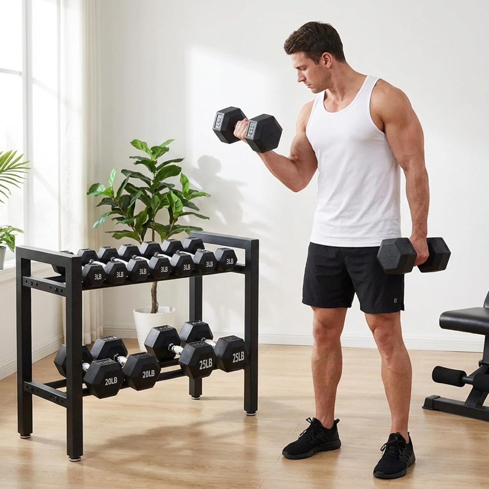 2-Tier Adjustable Dumbbell Rack, 300LB Capacity, Space-Saving Design