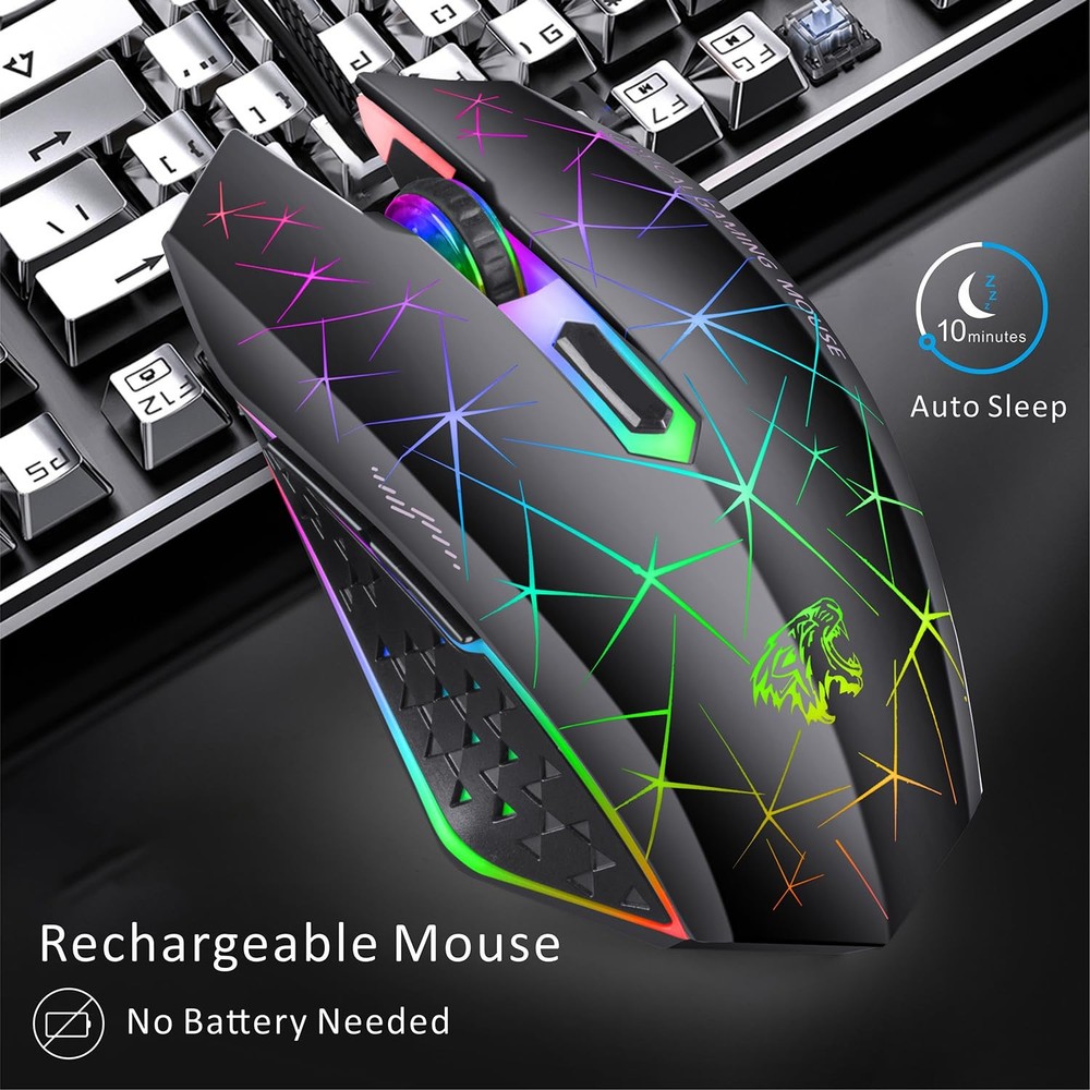 V7 Wireless Gaming Mouse, Rechargeable LED Wireless Mouse Silent Optical Rain...