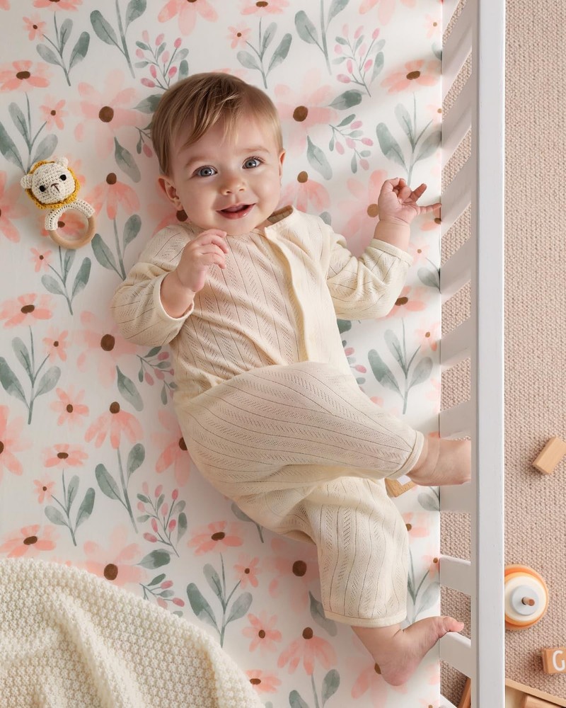 2 Pack Pink Floral Crib Sheets 52x28 Soft Microfiber