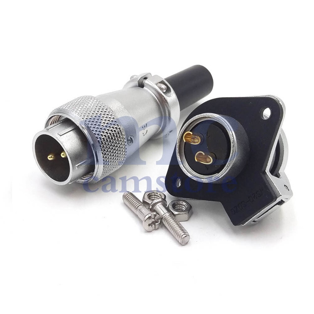 Weipu WS20 25A 2Pin Panel Mount Waterproof Electrical Wire Connector Plug Socket