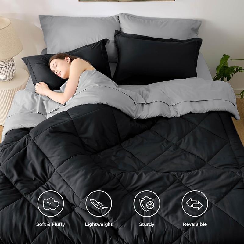 Reversible 7 Piece Full Comforter Set Bed in a Bag Down Alternative Soft Warm US