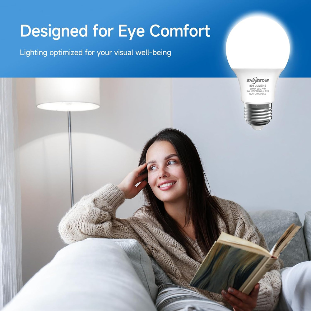 SHINESTAR A19 LED Light Bulb, 60 Watt Light Bulbs 5000K Daylight White, E26 Stan