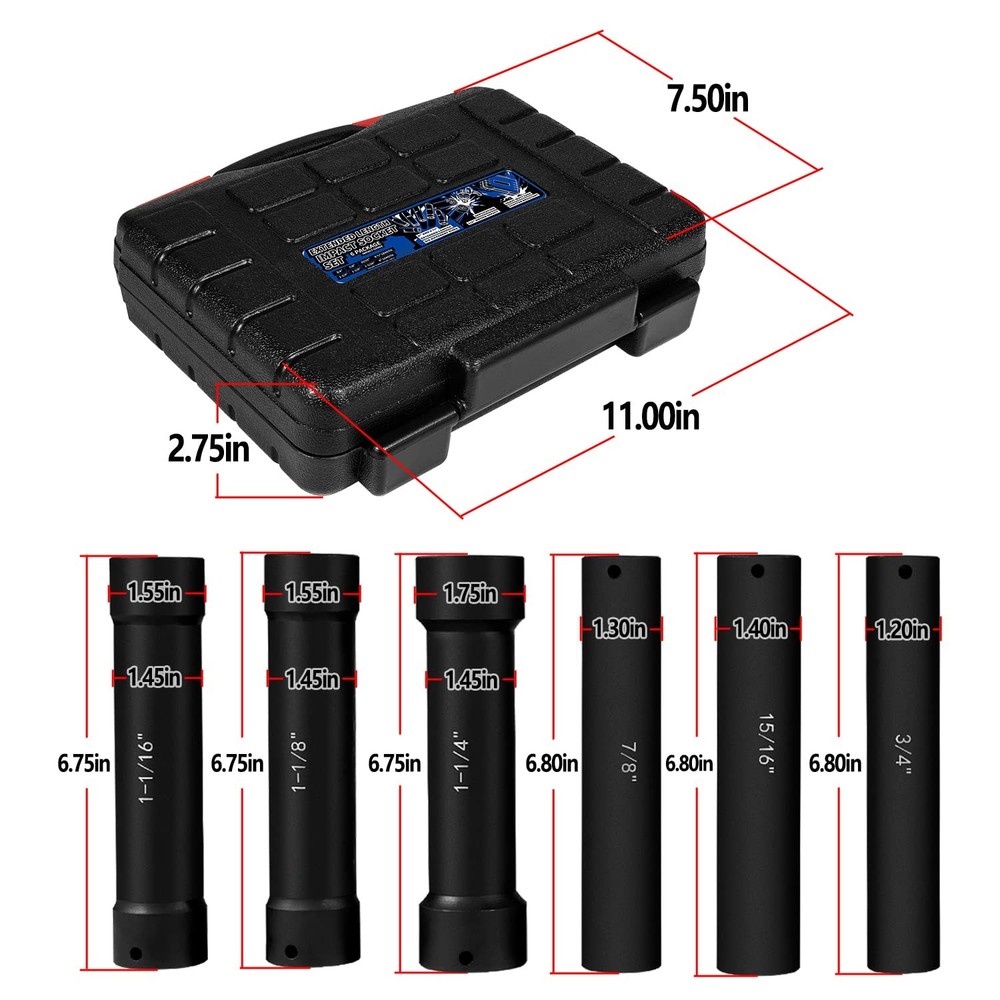1/2 Inch Drive Heavy Duty Extended Length Extra-Deep Length Impact Socket Set...