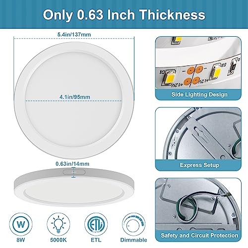 5" Flush Mount Ceiling Light Dimmable, 5000K White LED 5 inch 3 Pack White