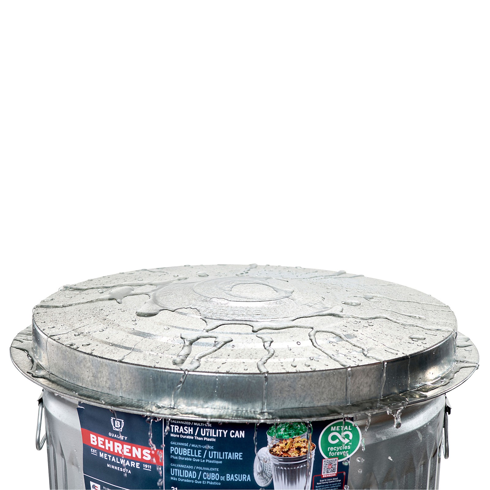 Behrens Galvanized Steel Trash Can with Lid, 31 Gal., 21in. Dia. × 29.75in.H