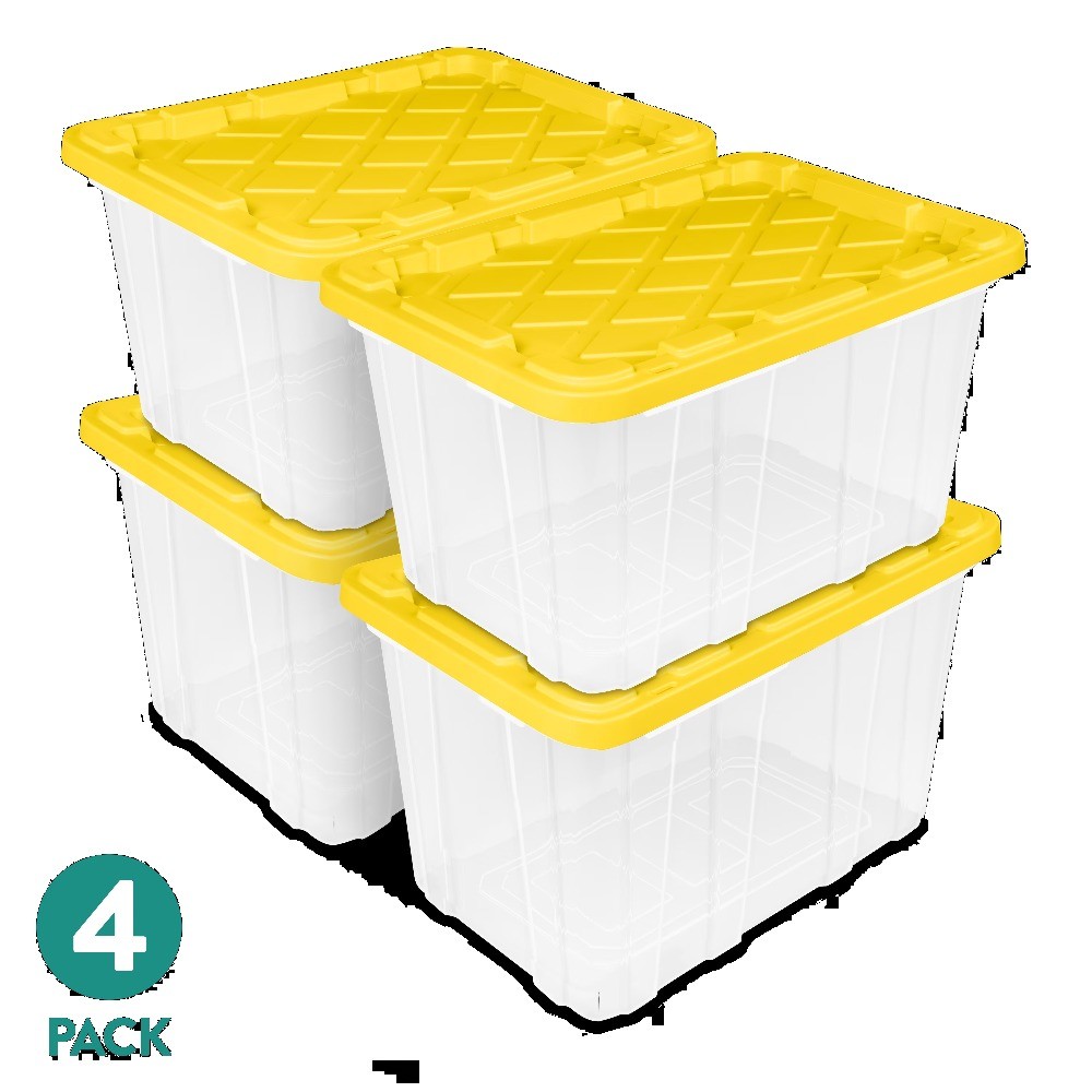 Large Industrial Storage Tote, 27 Gallon Durable Clear Plastic Storage Bin