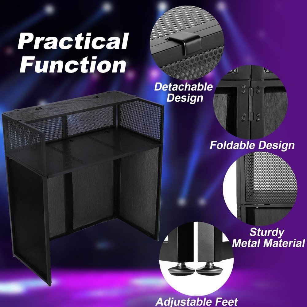 DJ Facade Booth Table Panel Black Metal Frame Foldable White &Black