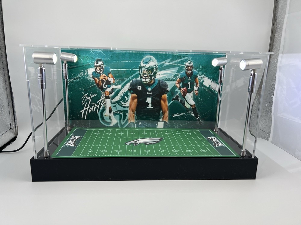Jalen Hurts - Eagles - Custom 2 Mini Helmet Display Case W/ LED Lights