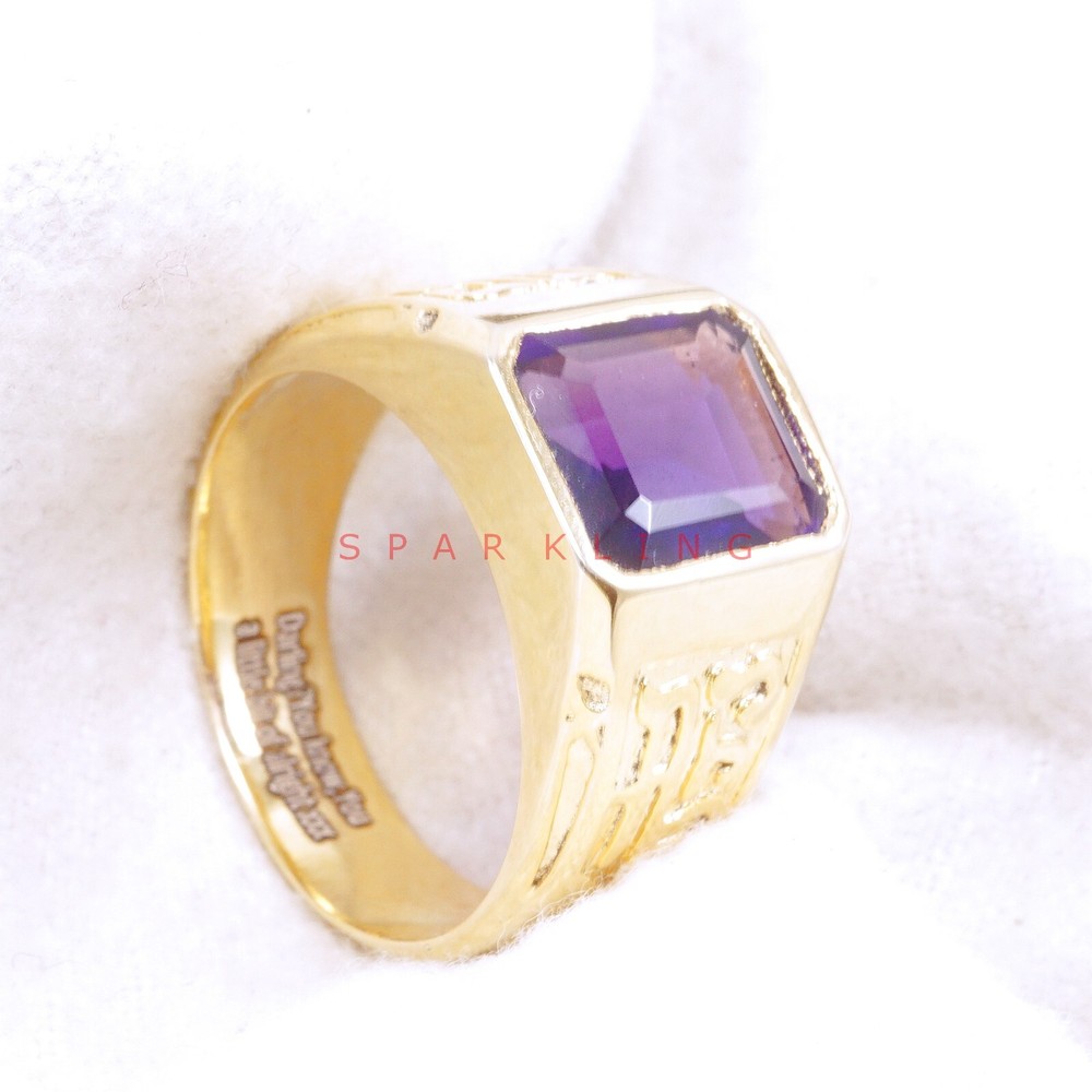 Amethyst Emerald Cut With 14K Solid Gold Ring For Men's #E493
