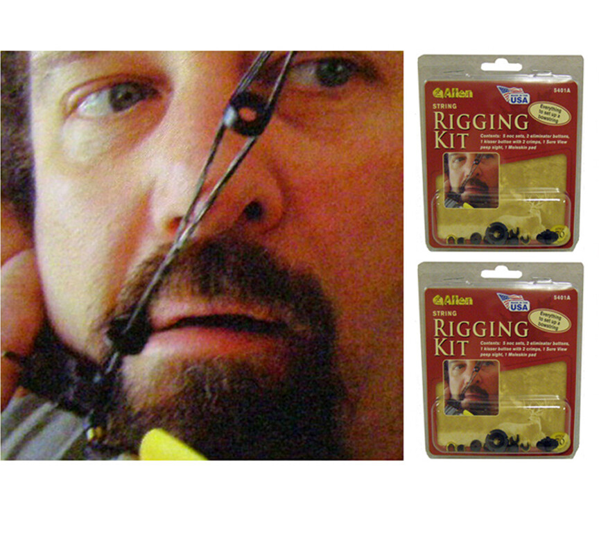 2 NEW ALLEN BOW STRING RIGGING KITS,ARCHERY BOWSTRING RIG NOC/BUTTON/SIGHT SET