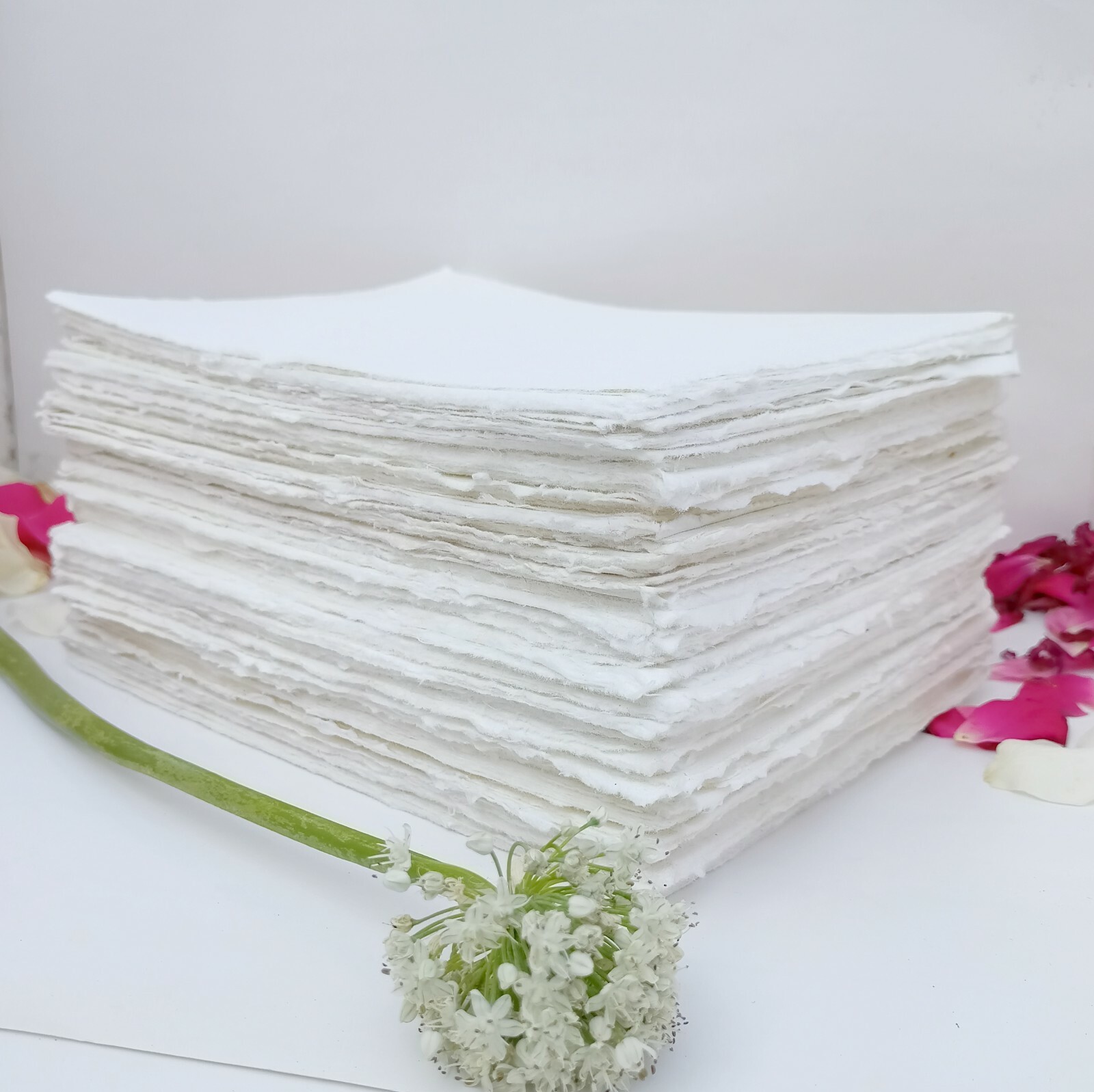 Handmade Paper - 20 sheets - All Sizes - WHITE - Deckle Edge - Acid Free Natural
