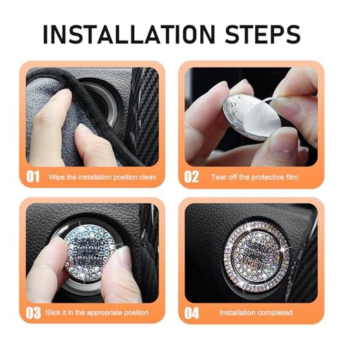 Car Engine Start Button Cover, Sparkling Rhinestone Push 2 PCS Multicolored