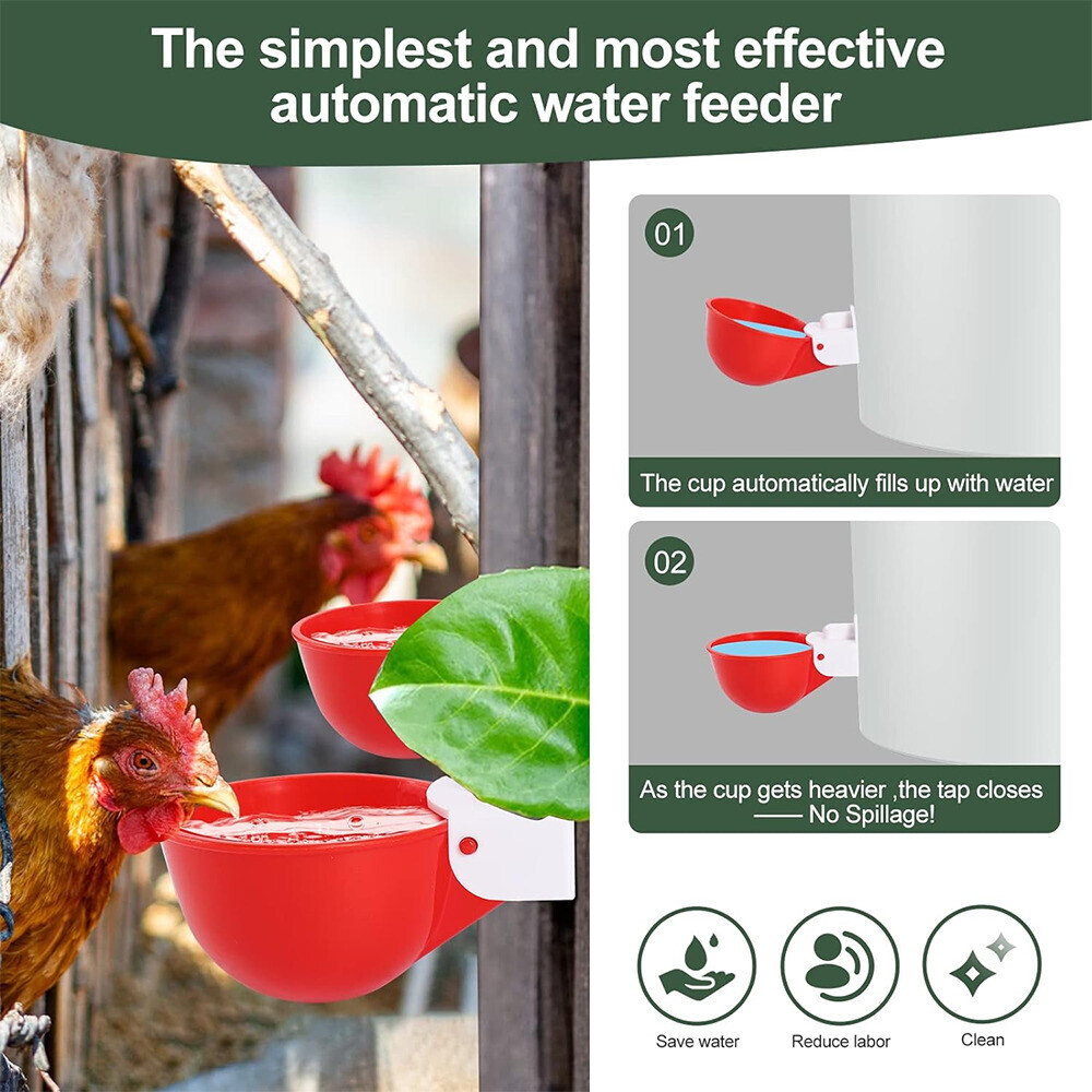 8X Poultry Water Drinking Cups Chicken Hen Plastic Automatic Drinker Feeder