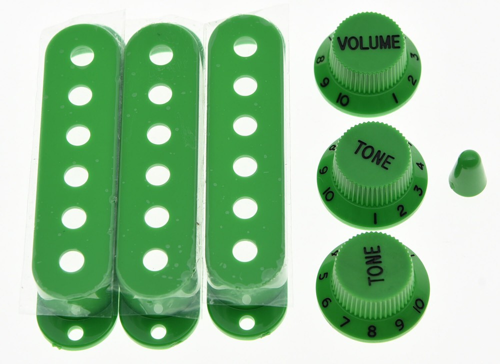 Green ST Style Knobs,ST Single Coil Pickup Covers w/ 5 Way Switch Tip for Strat