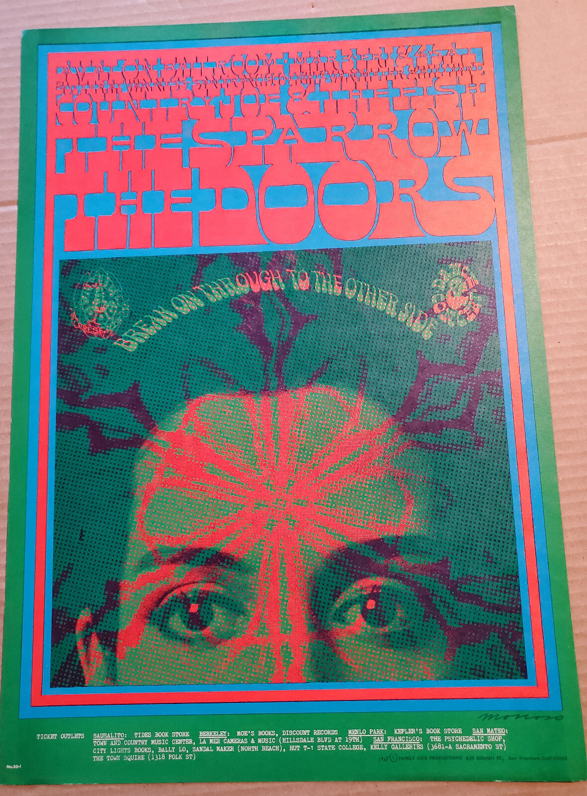 Vintage AVALON BALLROOM PSYCHEDELIC ROCK POSTER 1967 The Doors Steppenwolf