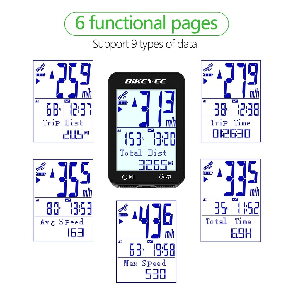 GPS Speedometer & Odometer - Wireless Bike Computer, Auto Start/Stop, Black